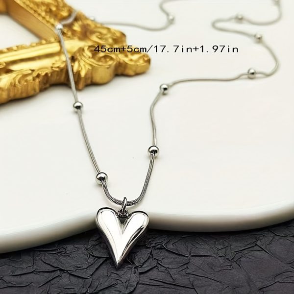 1pc Stainless Steel Couple Love Heart Steel Beads Clavicle Necklace, Suitable For Daily Decoration Gifts For Girlfriend Boyfriend - Image 7
