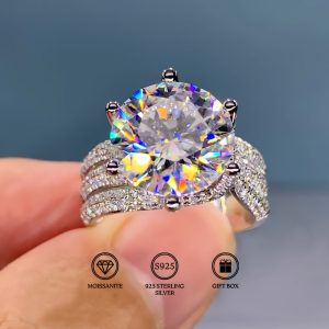 Romantic Gift, Shavano Luxury 3u002F5 Carat Moissanite Engagement Ring - Elegant S925 Silvery, Perfect for Weddings & Anniversaries, Vintage-Inspired Design, Gift for Her