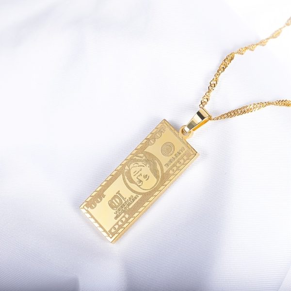 100 Banknote Stainless Steel Punk Pendant Necklace - Men's Hip Hop Fashion Necklaces with Cool Design - Unique Gift for Him - Image 3
