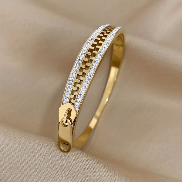 Stunning Gemstone Embellished Stainless Steel Waterproof Zipper Style Bracelet - Luxurious Jewelry for Men and Women - Rust Resistant, Durable, and Stylish Accessory - Image 2