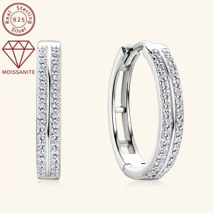 Elegant 925 Sterling Silver Hoop Earrings with 0.16ct*2 Pcs of Synthetic Moissanite Stones - Perfect for Daily Wear and Holiday Festivities