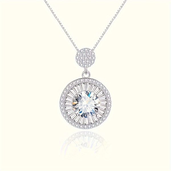 2 Carat Moissanite Round Halo Pendant Necklace - 925 Sterling Silver, Elegant and Sexy Style, Engagement, Wedding Accessories, Gifts for Women - Image 4