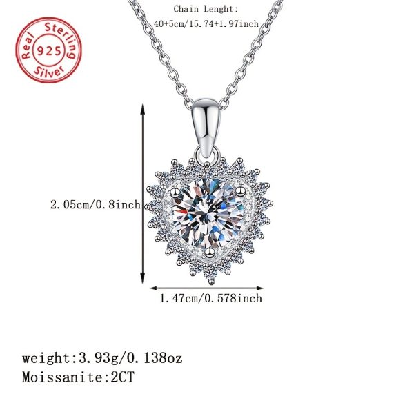 Elegant 2 Carat Moissanite Heart Pendant Necklace in 925 Sterling Silvery - Luxury Bridal & Engagement Jewelry, Perfect for Weddings, Proposals, Birthdays, Valentine's Day, Christmas, New Year, Teacher Appreciation Gifts - Image 2