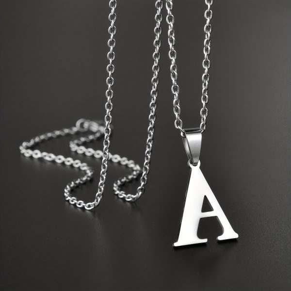 1pc Chic Stainless Steel Initial Pendant Necklace - Personalized Cool Design - Hypoallergenic Birthday Gift for Family & Teenagers - Image 4