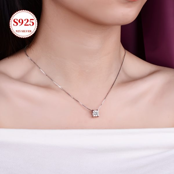 Luxurious 925 Silver Moissanite Pendant Necklace - Elegant Chain Jewelry for Daily Wear with Sparkling Decoration and Gift Box Included - Image 4