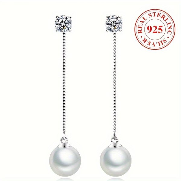 Sterling 925 Silver Freshwater Pearl Dangle Earrings - Drop & Dangle Earrings with Hypoallergenic, Elegant Luxury Style, Daily Casual Wear, and Decorative Pearl Accents for Sensitive Skin