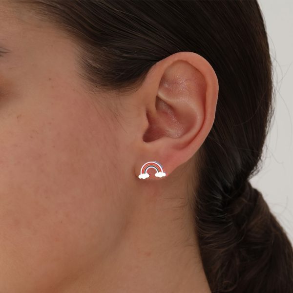 2 Pcs Minimalist Stainless Steel Rainbow Ear Studs with Screw Earrings Needles, Cute and Durable Jewelry - Image 7