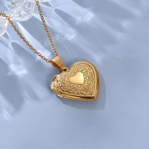1pc Stainless Steel Heart-Shaped Love Necklace with Openable Photo Frame Pendant for Men and Women