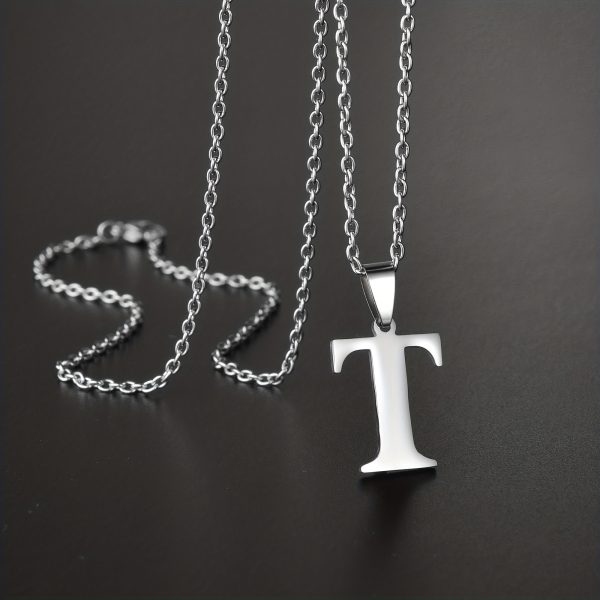 1pc Chic Stainless Steel Initial Pendant Necklace - Personalized Cool Design - Hypoallergenic Birthday Gift for Family & Teenagers - Image 22