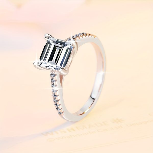 Fashionable Women's Ring - S925 Sterling Silver, Princess Cut 2 Carat Simulated Moissanite Stone With PT950 Plating - Image 2