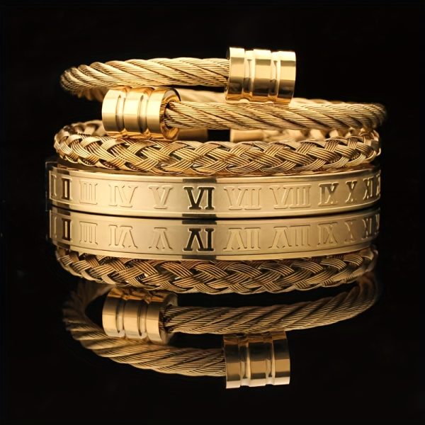 3pcs Exquisite Roman Braided Hook Bangle Set - Fashion Jewelry for Men and Women - Temperament Accessories with Elegant Design and Premium Quality - Image 4