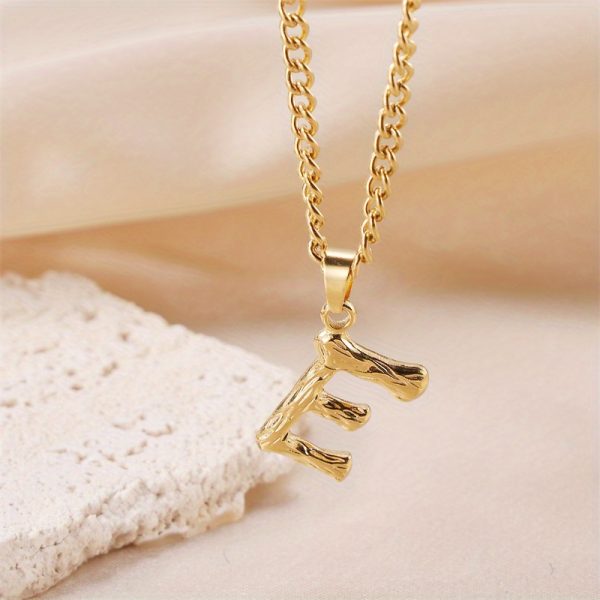 1pc Novel Trendy Stainless Steel Electroplated Golden English 26 Letters Fashion Pendant Necklace For Men And Women - Image 4
