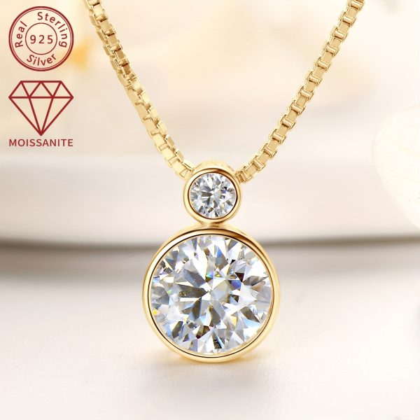Elegant 14K Golden Plated Moissanite Pendant Necklace 2.1ct Total Synthetic Stones - 925 Sterling Silver Daily & Vacation Jewelry with April Birthstone, Christmas Holiday Theme, Adjustable Chain 45+1.97inch - Image 2