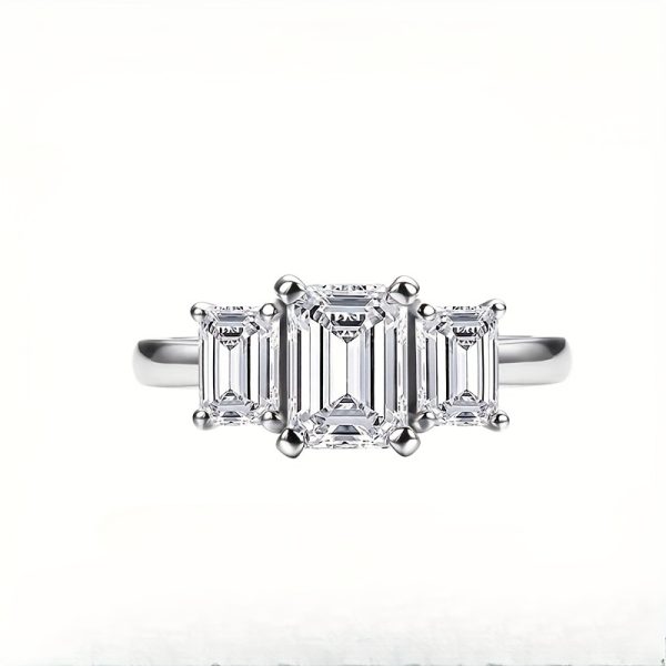 Elegant Emerald-Cut Moissanite Ring, ANU Cross-border 1.6 Carat 3-Stone Style, S925 Sterling Silver, High-End Engagementu002FWedding Jewelry - Image 5