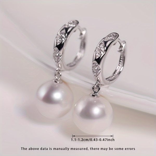 Elegant Freshwater Pearl Drop Earrings for Women - 11-12mm Natural Pearls, S925 Silvery, Perfect for Weddings & Gifts, Includes Gift Box - Image 4