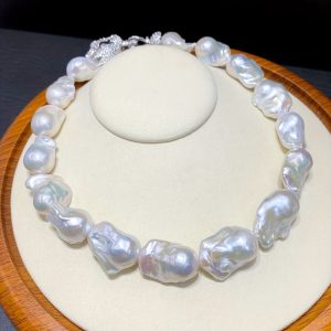 Elegant Baroque Freshwater Pearl Necklace for Women - Large Irregular Pearls, French-Inspired Personalized Collar Chain with Gift Box