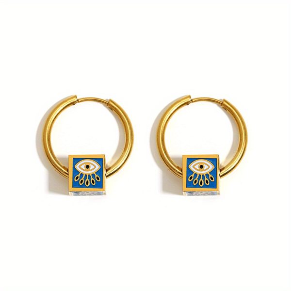 1 Pair Stainless Steel Vintage Punk Square Evil Eye Hoop Earrings For Men, Hip Hop Ear Jewelry - Image 11