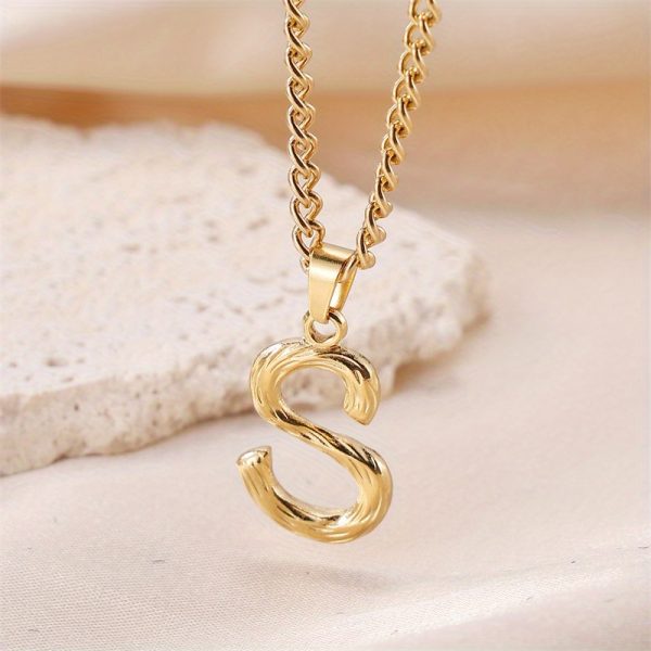 1pc Novel Trendy Stainless Steel Electroplated Golden English 26 Letters Fashion Pendant Necklace For Men And Women - Image 20