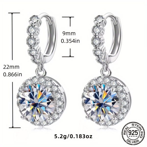 S925 Sterling Silver Earrings With 2ct+2ctu002F3ct+3ct Moissanite D Color VVS, 18K White Gold Plated, Elegant Bling Style, 0.18oz Weight, Card Included - Image 3