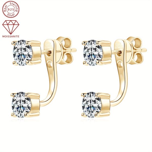 1Pair Ear Jacket Drop Earrings 925 Sterling Silver Real D Color Moissanite Earrings 5mm Round Cut Stud Earrings For Women Jewelry Gifts, With GRA - Image 4