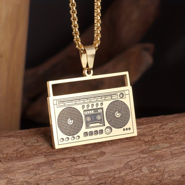 1pc Stainless Steel Retro Music Player Pendant Necklace - Vintage Fashion for Hip Hop & Rock Lovers - Unisex Street Style Party Accessory - Image 2