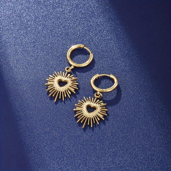 Delicate Heart-Shaped Sunflower Hoop Earrings - Stud Earrings with 14K Plated Stainless Steel, Elegant Punk Style, Dainty Jewelry for Women, Hypoallergenic, Nickel-Free, and Long-Lasting Shiny Finish - Image 4