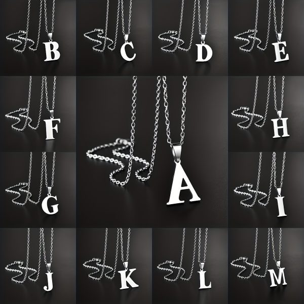 1pc Chic Stainless Steel Initial Pendant Necklace - Personalized Cool Design - Hypoallergenic Birthday Gift for Family & Teenagers