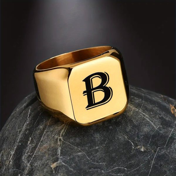1pc Exquisite Classic Stainless Steel Letter Ring - Fashionable Simple Design, 26-Letter Engraving, Durable and Hypoallergenic - Perfect for Everyday Wear - Image 5