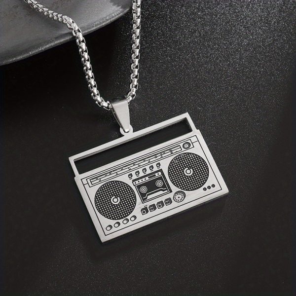 1pc Stainless Steel Retro Music Player Pendant Necklace - Vintage Fashion for Hip Hop & Rock Lovers - Unisex Street Style Party Accessory - Image 7
