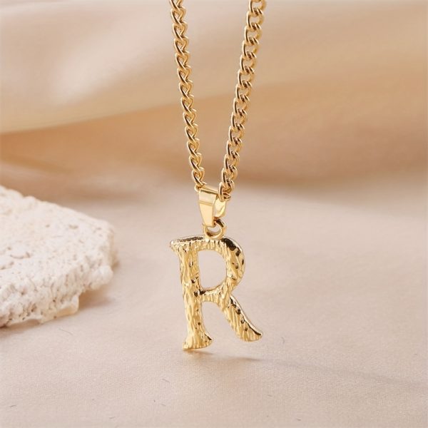 1pc Novel Trendy Stainless Steel Electroplated Golden English 26 Letters Fashion Pendant Necklace For Men And Women - Image 2