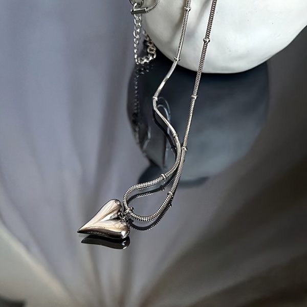 1pc Stainless Steel Couple Love Heart Steel Beads Clavicle Necklace, Suitable For Daily Decoration Gifts For Girlfriend Boyfriend - Image 8