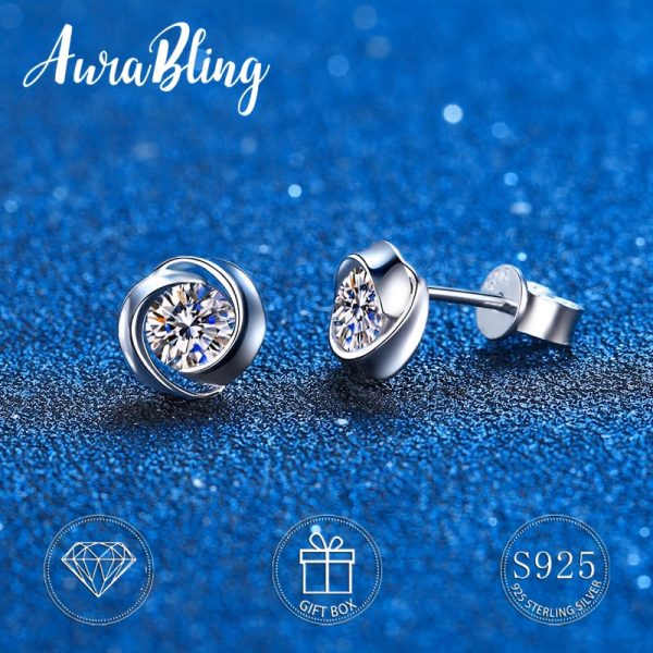 1pair S925 Simple Moissanite Round Stud Earrings For Men, Daily Couple Ear Jewelry, With Gift Box - Image 2