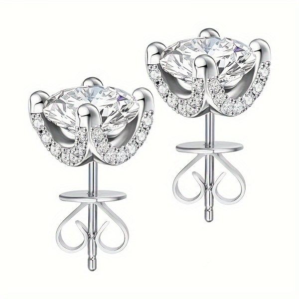 18K Gold Plated Moissanite Stud Earrings, 2 Carat TW (1ct each) 925 Sterling Silver, Classic Luxury Style with Secure Backs for Daily Wear, Party, Gift - Elegant Jewelry for All Seasons - Mardi Gras, Easter, Birthdays, Valentine's, Mother's Day - Includes Gift Box - Image 6