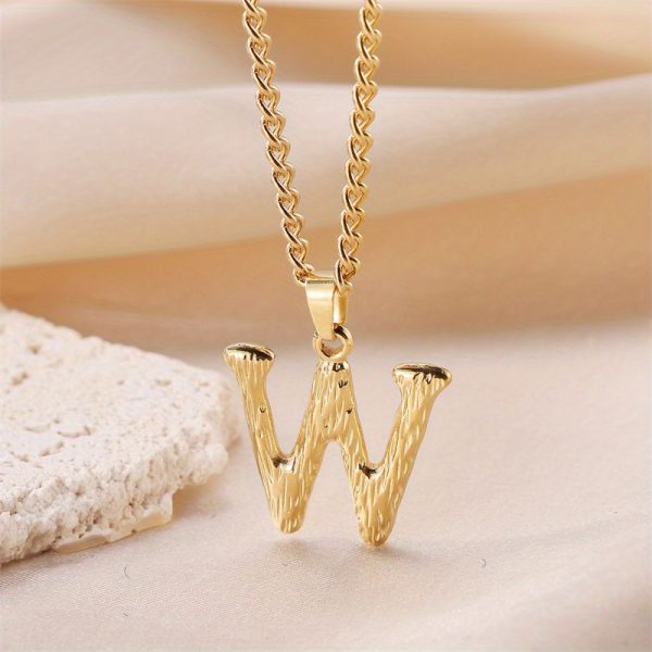 1pc Novel Trendy Stainless Steel Electroplated Golden English 26 Letters Fashion Pendant Necklace For Men And Women - Image 32