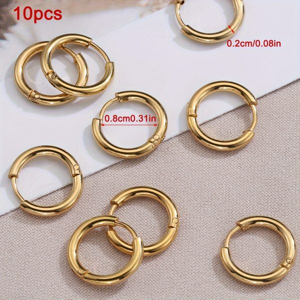10pcs Golden Round Circle Pendant Buckle Stainless Steel Small Hoop Earrings - Durable, Hypoallergenic, and Versatile DIY Jewelry Making Supplies for Crafting Unique Earrings - Perfect for Jewelry Makers, Crafters, and Fashion Enthusiasts - Image 4