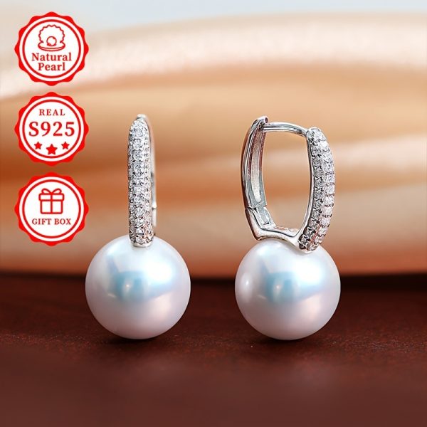 Elegant Freshwater Pearl Drop Earrings for Women - 10-11mm, S925 Sterling Silvery with Gift Box, Perfect for Daily Wear & Special Occasions