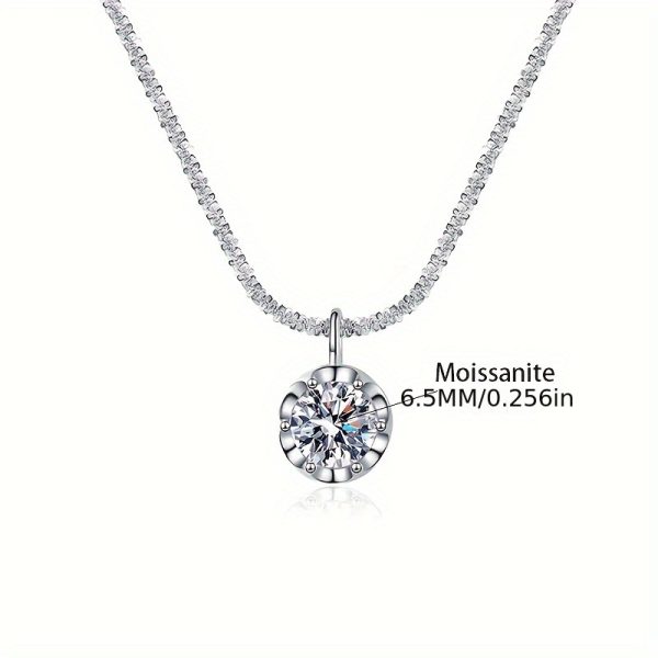1 Carat D Color Moissanite Crown Pendant Necklace - Sterling Silvery Shining Cauliflower Chain, Exquisite Valentine's Day and Mother's Day Gift Idea for Her, Luxury Jewelry for Women - Image 3