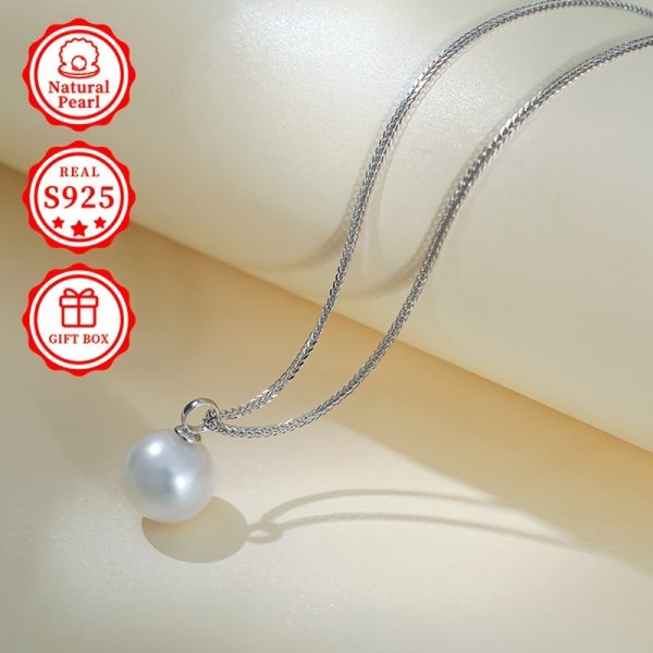 Vintage Elegant Freshwater Pearl Pendant Necklace June Birthstone, MUFAN 13-14mm Round Natural Pearl with No Plating, 925 Sterling Silver Chain 23.62inch, Gift-Ready for Daily Wear - Image 5