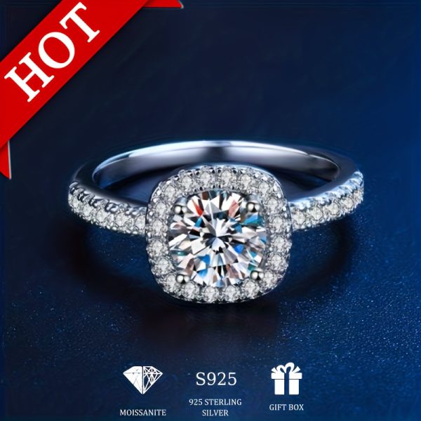One Carat Luxury Ladies' Moissanite Ring - Fine 925 Sterling Silver Inlaid Jewelry with Exquisite Craftsmanship and Timeless Elegance - Ideal for Engagement, Anniversary, or Everyday Wear - Image 2
