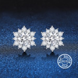 1ct Moissanite Sterling Silver Flower Shaped Stud Earrings - Luxury Exquisite Jewelry with S925 Hallmark, Hypoallergenic and Nickel-Free, Perfect for Valentine's Day Anniversary Gift, 1.9gu002F0.07oz