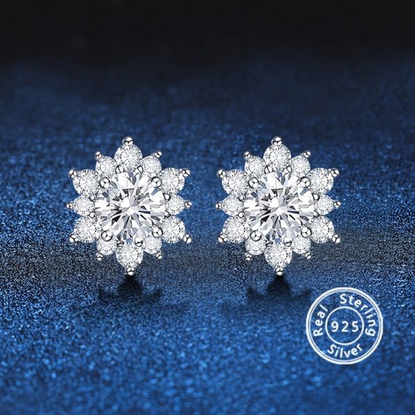 1ct Moissanite Sterling Silver Flower Shaped Stud Earrings - Luxury Exquisite Jewelry with S925 Hallmark, Hypoallergenic and Nickel-Free, Perfect for Valentine's Day Anniversary Gift, 1.9gu002F0.07oz