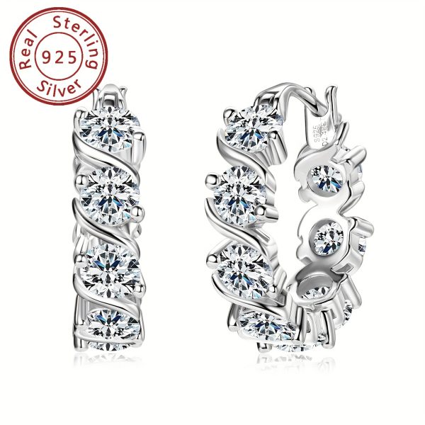 Elegant 925 Sterling Silver Hoop Earrings with 4mm Round Cut Moissanite Stones, 14K Gold Plated Hoops for Women, Synthetic April Birthstone Jewelry, Versatile for Party, Wedding & Christmas, 4.8ct Total Weight - Pair - Image 2