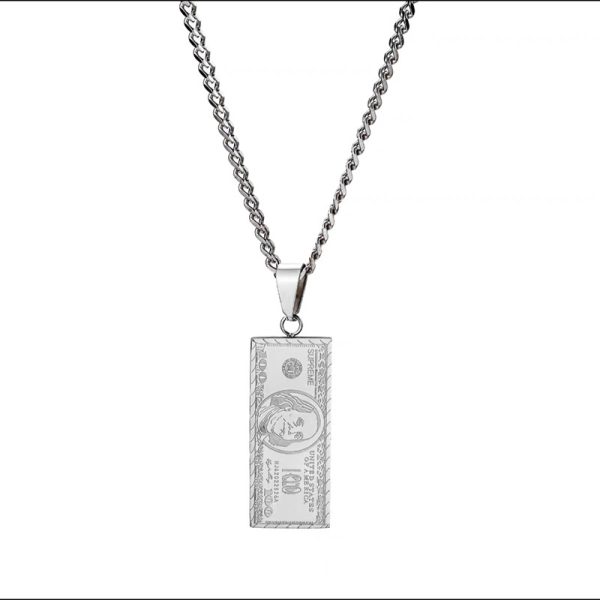 100 Banknote Stainless Steel Punk Pendant Necklace - Men's Hip Hop Fashion Necklaces with Cool Design - Unique Gift for Him - Image 7