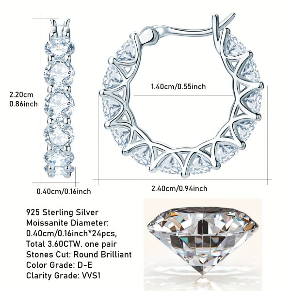 1 Pair Luxury Moissanite Huggie Hoop Earrings - S925 Sterling Silver, Sparkling, Daily Wear, Festival Gift, Women's Jewelry - Hypoallergenic, Nickel-Free, Durable, Shining, Elegant Accessories - Image 4