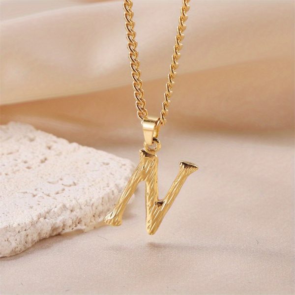 1pc Novel Trendy Stainless Steel Electroplated Golden English 26 Letters Fashion Pendant Necklace For Men And Women - Image 16