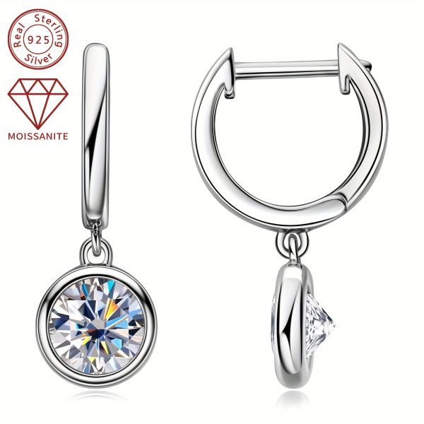 Elegant Simple Style Moissanite Drop & Dangle Earrings, 1.0ct Synthetic April Birthstone, 14K Golden Plated 925 Sterling Silver, Christmas Holiday Gift for Women - 2.52g Silver Weight, 6.5mm Stone, All-Season Wedding Jewelry - Image 5