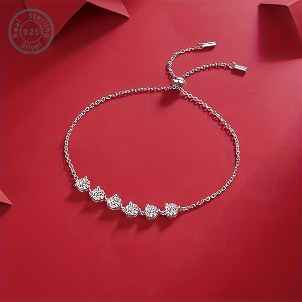 925 Sterling Silver 6pcs 0.5 Carat Moissan Diamonds Bracelet For Women, Gorgeous And Elegant, Beautiful And Confident, Shining Between Your Wrists, Gift For Your Family, Friends, Any Holiday-Valentine's Day, Birthday, Anniversary, Gift Box - Image 4