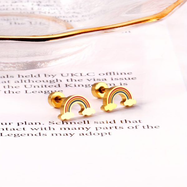 2 Pcs Minimalist Stainless Steel Rainbow Ear Studs with Screw Earrings Needles, Cute and Durable Jewelry - Image 10
