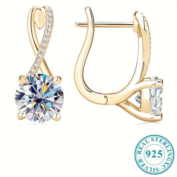 2 Carat Moissanite Sterling Silver Earrings, 18K Gold Plated, 6g 925 Silver, Elegant & Sexy Design, Ideal for Engagement, Wedding, Confession, Gift for Loved Ones, Christmas Party Essential - Image 6