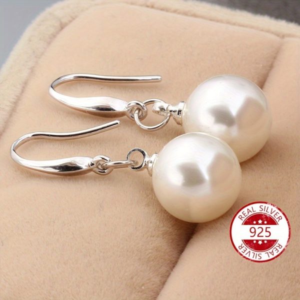 Sterling 925 Silver Hypoallergenic Ear Jewelry Freshwater Pearl Decor Dangle Earrings Elegant Simple Style Daily Casual - Image 5